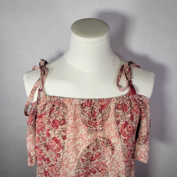 Madewell S Pink & Red Paisley Lightweight Off-Shoulder Silk Mini Dress Size S - Picture 2 of 10